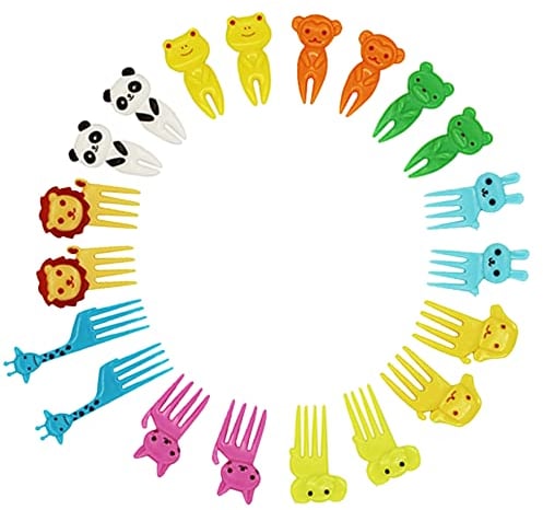 Mini tenedores de frutas de dibujos animados para niños, palillos de dientes para niños accesorios para bento, mini pinchos palillos de dientes adultos postre frutas fiesta infantil (20 unidades)