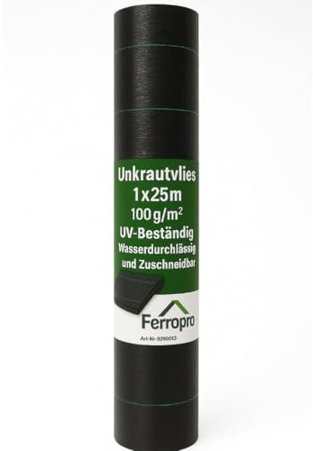 Unkrautvlies 1x25m – 100g/m² Gartenvlies, UV-beständig & wasserdurchlässig – Unkrautfolie für Garten, Beete & Wege – robustes Pflanzenvlies zur Unkrautbekämpfung - Unkrautvernichter ohne Chemie
