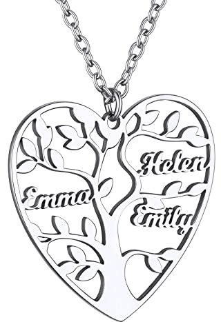 GoldChic Collana Con Nome Personalizzato Ciondolo Albero della Vita Collana Cuore Personalizzata con 3 Nomi Collana Famiglia Acciaio Inossidabile Regalo per Famgia Amica Mamma