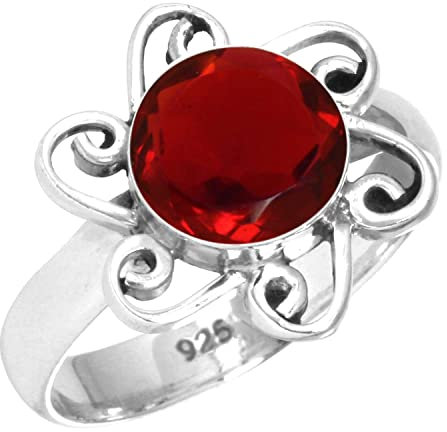 Jeweloporium Roter Rubin-Simulationssilberring, Größe 64 (20,4), 925er Sterlingsilberring für Damen, runder Edelstein, handgefertigter Schmuck