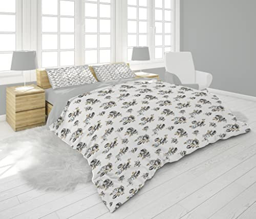HOME ZEN HOUSEHOLD LINEN Bettwäsche-Set aus Flanell, Antirheuma-Stoff, Polyester und Baumwolle (Einzelbett, Grau Rosette)