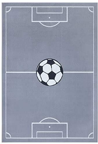 Hanse Home Home Adventures Kinderteppich Fußball - Kurzflor Teppich Junge Mädchen Spielteppich Modern Spielfeld Fussball Kinder-Teppich für Kinderzimmer, Spielzimmer - 80x150cm, Mouse