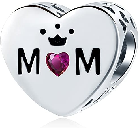 Queen Mum Charms, 925 Sterling Silver Best Mom with Crown CZ Heart Beads, fit Pandora My First Mothers Day Bracelet, Mummy Gifts for Mama/Stepmum/Army Navy Mum/Mother in Law