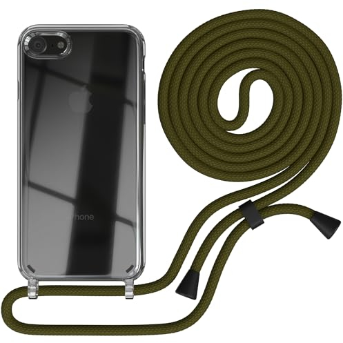 EAZY CASE Handykette kompatibel mit iPhone SE (2022/2020) / iPhone 8/7 Handyhülle mit Umhängeband, Handykordel mit Schutzhülle, Silikonhülle, Hülle, Stylische Kette, Grün - Clips Schwarz