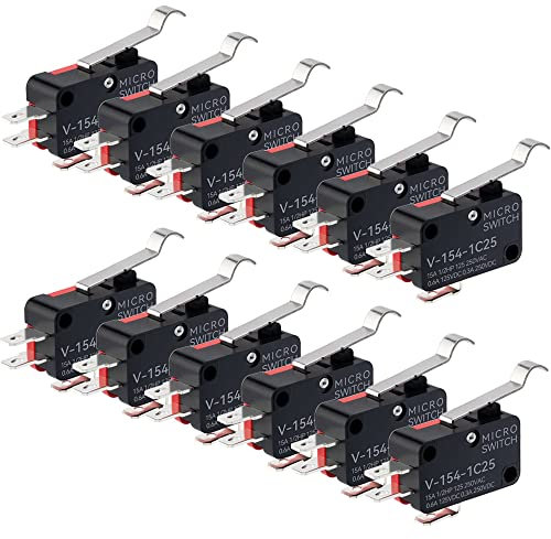 GUUZI 12 pièces Micro Interrupteur de Fin de Course Longue Charnière Bras de Levier de Flexion SPDT Interrupteur à Action Momentanée pour Arduino V-154-1C25