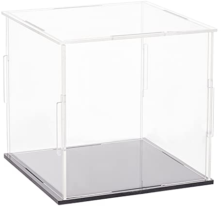 FINGERINSPIRE Klare Acryl Vitrine mit schwarzem Sockel 11x11x10,5cm, Würfel klar Selbstmontage Acryl Box staubdicht Schutz Vitrine für Action Figuren Sammlerstücke Spielzeug