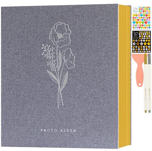 Lanpn Self Adhesive Photo Album Scrapbook 80 Pages, Linen Photos Albums DIY Sticky Magnetic Pages holds 6x4 7x5 A4 A5 Picture for Family Wedding Birthday (Small-40 Sheets/80 Pages, Grey)