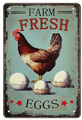 Vintage Chicken Farm Fresh Egg Schild, Retro Hahn Metallschild Aluminium Wanddekoration, Poster Geschenk für Zuhause, Schlafzimmer, Bar, Restaurant, Café, Club, 30,5 x 20,3 cm