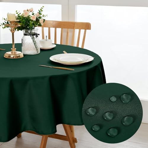 DWCN Grün Tischdecke Rund 140cm,Fleckschutz Abwaschbar Tischdecke Weihnachten Tischtuch für Esszimmer,Garten,Party,Hochzeiten oder Haushal