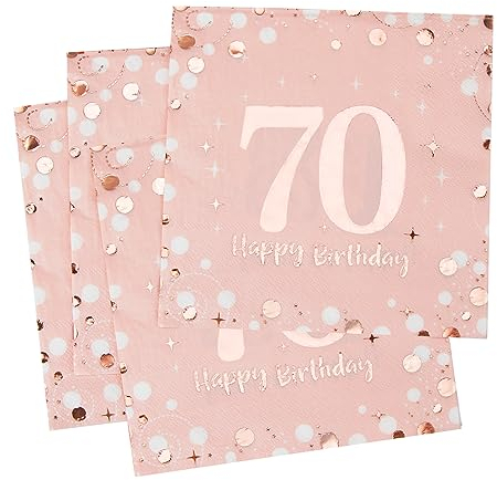 Servietten 70. geburtstag, 30 Stück Rosa Geburtstags Servietten, Happy Birthday 70 Servietten, 3-Lagig Milestone 70 Tischdekoration Papierservietten für Frau Geburtstag Feiern Party Jubiläum