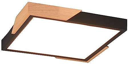 Reality Leuchten LED Deckenleuchte Meta R67191132, Kunststoff Schwarz matt, Holz, inkl. 20 Watt, Switch Dimmer