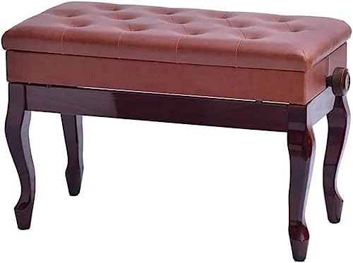 Klavierhocker Frisiertisch Hocker Duett Klavierhocker Deluxe Klavierbank Musik Staufach Design Ausgestattet mit Massivholzbeinen & gepolstertem Lederkissen Höhenverstellbar (nul (Farbe: Rotbraun)