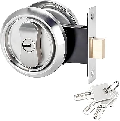 Qrity 1 Pieza Empotrable Puerta Cerradura, Cerradura de Puerta Corredera, Manijas de Puerta de Bolsillo con Cerradura y Llave, para Dormitorio Baño