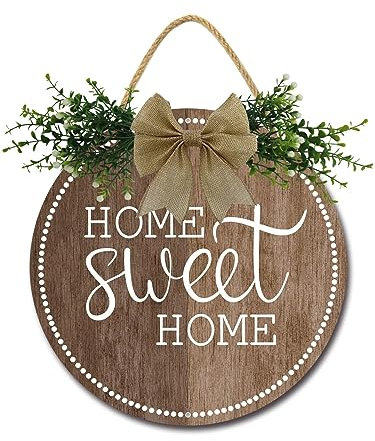 Home Sweet Home, cartello decorativo per la porta della casa, ghirlanda rotonda in legno, cartello da appendere alla parete, cartello per portico, decorazione per porta d'ingresso, regalo di