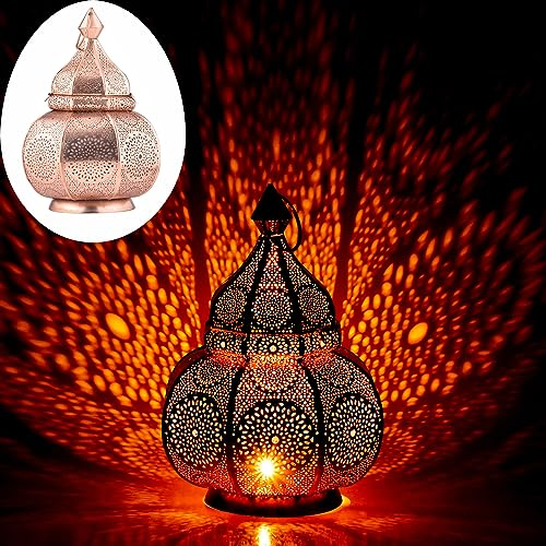 Marrakesch Lampe und Laterne in einem aus Metall 30 cm groß | Tischlampe Windlicht Lamisa Kupfer als Orientalische Ramadan Dekoration