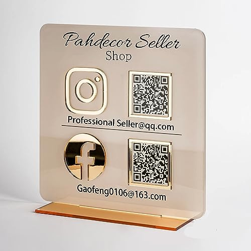 Pahdecor Individuelles Multi-QR-Code-Schild, personalisiertes Business-Zeichen für soziale Medien, Instagram, Facebook, Venmo-Scan, zum Bezahlen mit Ständer, Schönheitssalon, Friseure, Kosmetikerin,