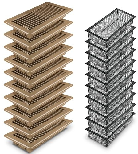 Floor Register 4 x 10'' 10 Pack, Floor Vent Cover with Air Vent Filter Mesh Catcher, Adjustable Heater Vent Covers for Walking, Premium Metal, Brown
