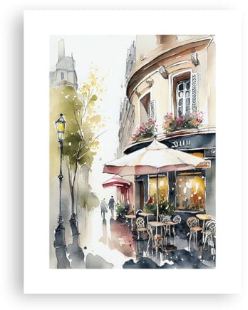 Poster ohne Rahmen Kaffeehaus Paris Aquarell Deko 30x40cm Wandposter Art Prints Wandbilder Dekoration Wohnzimmer Schlafzimmer Küche Wanddeko Bild Wand Kunstdruck Modern Wall Art Decor P2XPA30x40-6177