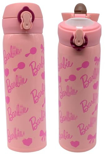 LKNBIF B-arbie Trinkflasche 400ml Trinkflasche Kinder Edelstahl Cartoon Thermosflasche, Auslaufsicher Unterwegs, Edelstahl-Vakuumflasche Thermo Wasserflasche für Schule, Kindergarten (Rosa)
