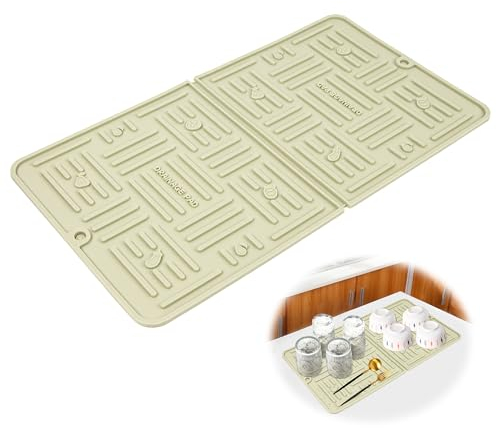 Alfombrilla Escurreplatos Silicona - Alfombra Silicona Bandeja, Alfombrilla Fregadero Cocina Plegable Para Secar Vajilla, Alfombrilla, Antideslizante, Verde, 24,5x46,5 cm