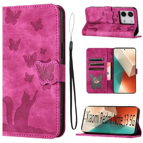 LSPCASA Housse Protection pour Xiaomi Redmi Note 13 5G 6.67 Pouces Matériau en Cuir PU Etui Redmi Note 13 avec Fentes pour Cartes Coque Redmi Note 13 5G Rose