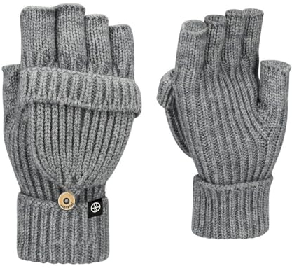 Fulidngzg Damen Handschuhe Winter Ohne Fingerkuppen Schwarz Fingerhandschuhe Fingerlose Touchscreen Damenhandschuhe Finger Klappbar Teenager Mädchen mit Fingerkappe Halbfinger