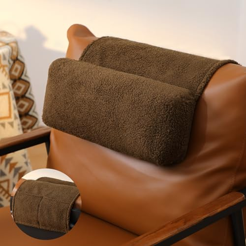 Beeveer Sherpa Kopf- und Nackenkissen für Liegestuhl mit Aufbewahrungstasche, Nackenentlastung und Halswirbelstütze für Reisen, Zuhause, Sofa, Sessel, 60 x 40 cm (Kaffee)