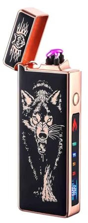 dachance Personalisiertes, cooles Feuerzeug, elektrisches Geschenk, winddicht, wiederaufladbar, USB-wiederaufladbar, Doppelbogen für Camping, Valentinstagsgeschenk (Wolf)