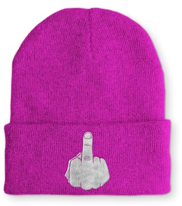 tshirtladen Spruchmütze Strickmütze Mittelfinger Wintermütze lustige Beanie mit Stick OneSize, Farbe: Pink