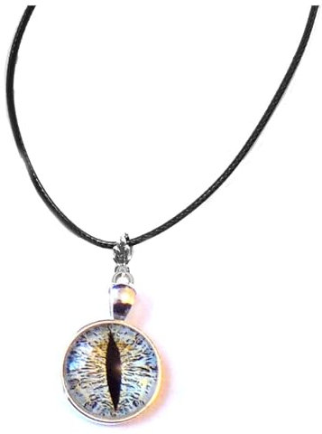 Gregory Crafts & Gifts Dragon Eye Silver Pendant Necklace Hangs From Black Cord, Glass Dome Mythical Necklace - Handcrafted