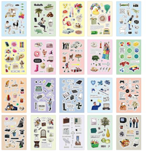 Scrapbook Sticker Set, Kawaii Selbstklebend Stickerbuch, Dekorative Aufkleber, Scrapbook Zubehör Aesthetic Sticker für Scrapbooking, Fotoalbum, Journal, Laptops, DIY Geschenk