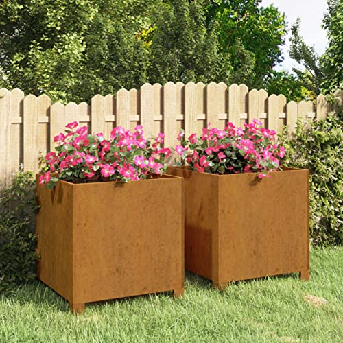 Rantry Lot de 2 jardinières avec pieds en acier Corten oxydé 42 x 40 x 43 cm Jardinière Pot de fleurs plantes Support Jardin Patio Terrasse Balcon Décoration Ornements Pots et jardinières