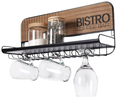 Vilde Tassenhalter Becherhalter Wandhalterung für Becher und Tassen aus Metall schwarz Bistro 48x12x20cm