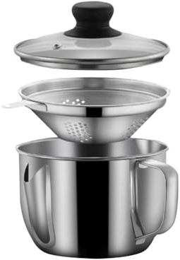 Rordigo Séparateur de graisse en acier inoxydable 1 l/4 tasses - Séparateur de graisse à sauce avec passoire et couvercle en verre - Séparateur d' à soupe