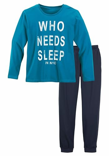 AUTHENTIC LE JOGGER Herren Pyjama Oberteile mit Druck, Hosen mit Seitentaschen, Bündchen am Bein, aus Baumwolle