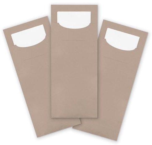 itenga 100x Bestecktasche aus Papier mit weißer Serviette Gastronomie Veranstaltung Feier… (latte macchiato)