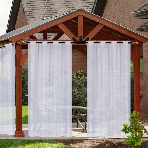 RCLONGEU Outdoor Vorhang Transparent Wetterfest mit Ösen (2 Stück) Voile Gardinen Vorhänge Für Balkon Terrasse Wasserdicht Sichtschutz Sonnenschutz (2x132*213CM,Weiß)