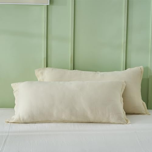 Simple&Opulence Musselin Kissenbezüge 40×80cm Baumwolle, Kissenbezug Extra Weich und Atmungsaktiv mit Umschlagsverschluss 2-Pack, Beige