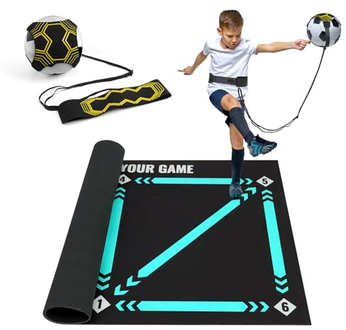 Fussball Matte Fußball Schritt Trainingsmatte mit Fußball Kick Trainer, Fussballmatte Training Ballkontrolle mit Solo Fußball Trainer Soccer Practice Training Fussball Trainingszubehör für Anfänger