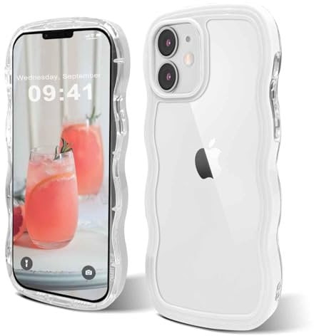 ORDA Cute Wave Frame Curly Case for iPhone 11 - 6.1 inches - Shockproof, Hard PC Phone Cover - White