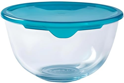 AMK® Pyrex Prep & Store Glass Bowl 1L with Lid Oven Microwave Dishwasher and Freezer Safe Even Heat Distribution Stain Resistant