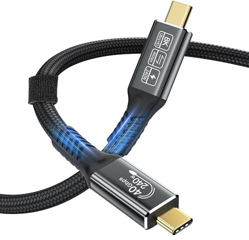 Cavo USB4 Certificato per Thunderbolt 4, Cavo Dati 40Gbps, 240W PD3.1 Cavo USB Type-C Ricarica Rapida, 8K@60Hz HDR per iPhone 16 15 Pro/Max, MacBook, iPad, Samsung Galaxy S24, Dock, Monitor, 1 m