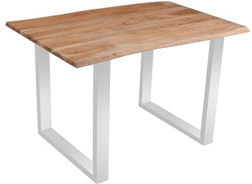 SAM Esstisch Quinn 140x80 cm Baumkante Akazie Eiche/U-Gestell Silber | massiv, Echte Baumkante, Akazienholz eichefarben, Baumkantentisch, Esszimmertisch, Metallbeine