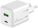 MediaRange 45W GaN Schnellladeadapter (EU-Stecker), 1x USB-C und 1x USB-A, unterstützt USB-C® Power Delivery und Quick Charge™, Weiß