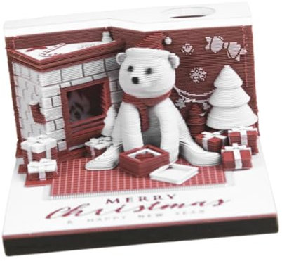 Folpus Time Piece Tischkalender 3D-Kalender 2025,2025 Tischkalender zum Abreißen, Notizblock, Ornament, Schreibtisch-Dekoration für das Home Office, Weihnachtsbär