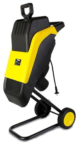 Trituratore/cippatore elettrico per legno da 2500 W, trituratore da giardino con diametro massimo di 35 mm, trituratore di rami di alberi e foglie, include sacco di raccolta da 50 l