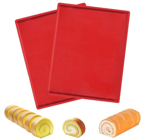 Plaque a Génoise,2 PCS Silicone Plaque Génoises Tapis de Cuisson Silicone Tapis et Feuilles de Cuisson Tapis à Gâteau Roulé Suisse Plaque Patisserie pour Biscuits Pizza Pain Mousse
