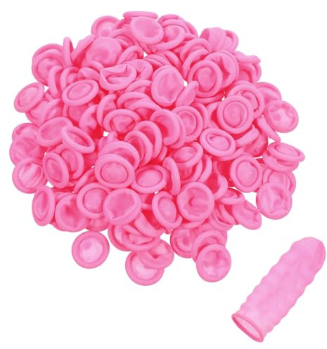 Lot de 200 protège-doigts jetables en latex, protège-doigts jetables pour la beauté, la manucure, le nettoyage domestique (rose)