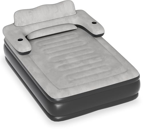 XMTECH Luftbett 2 Personen Luftmatratze mit Rückenlehne Selbstaufblasend mit Integrierter Elektrischer Pumpe, Aufblasbare Matratze für Camping & Gästebett, 195 cm x 145 cm x 42 cm