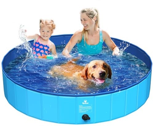Pawaboo Foldable Dog Bath Pool 150x30cm, Pet Dog Swimming Pool Easy Storage, Hard Scratch Resistant Pet Bath Tub for Puppies Cats, Portable Pet Wading Bathing Pool
